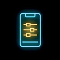 Neon smartphone showing customization settings icon on black background vector