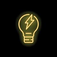 Neon lightbulb is glowing on a dark background, representing a new idea vector
