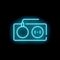 Neon icon of a radio cassette player glowing on black background vector