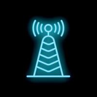Neon radio tower transmitting signals on dark background vector