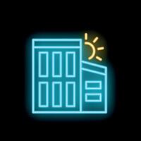 Neon icon of a building with solar panels generating renewable energy vector