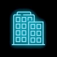 Neon icon of modern office buildings glowing on black background vector