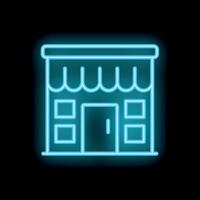 Neon sign of a storefront is glowing on a black background vector