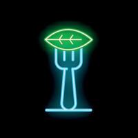 Glowing neon sign showing the concept of healthy eating with a fork holding a leaf vector