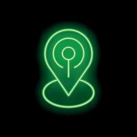 Neon green glowing location pin icon on black background vector