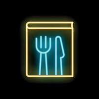 Neon cookbook icon glowing on dark background vector