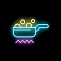 Neon icon of saucepan boiling on stove with bubbles vector