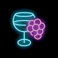 Neon sign showing a wine glass with grapes hanging from the side vector