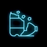 Neon style icon of crumbling plastic bottle showing pollution problem vector