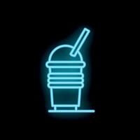 Neon sign of a soda in a plastic cup with a straw on a black background vector