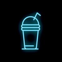 Blue neon sign of drink with whipped cream and straw on black background vector