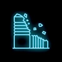 Neon sign showing crumbling building after earthquake disaster vector