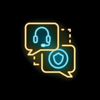 Neon icon of headset and shield symbolizing customer data protection vector