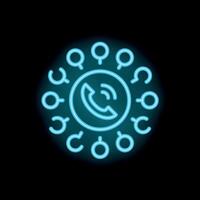 Neon icon representing global communication network with phone and connections vector
