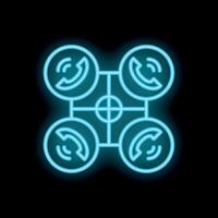 Neon icon of drone delivering phone calls using radio waves vector