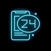 Neon icon of smartphone showing 24 hours availability vector
