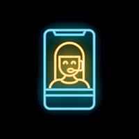 Neon sign of customer service representative on smartphone screen vector