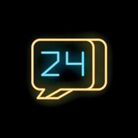 Neon sign showing number twenty four on black background vector