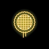 Neon sign showing a waffle on a stick on black background vector