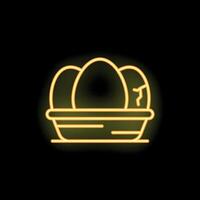 Neon easter eggs basket glowing on black background vector