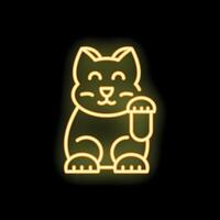Neon maneki neko waving paw for good luck and fortune vector
