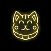 Neon icon of happy cat face with collar on black background vector