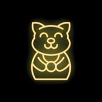 Yellow neon sign of a maneki neko bringing wealth and fortune vector