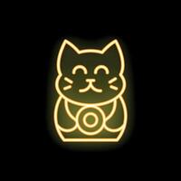 Neon maneki neko bringing luck and fortune on black background vector