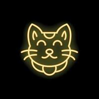 Neon cat face with collar glowing on black background vector