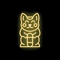 Neon icon of japanese maneki neko holding a koban coin vector