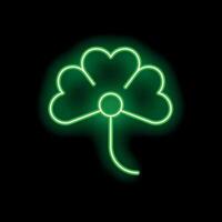 Green neon sign in the shape of a four leaf clover on a black background vector