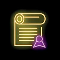 Neon style icon of official document with stamp for mobile app and web design vector