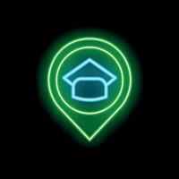 Glowing neon green icon showing location of graduation cap vector