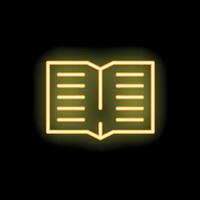 Neon open book glowing on black background vector