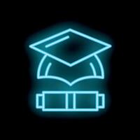 Neon sign of graduation hat with battery representing power of knowledge vector