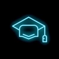Neon icon of graduation hat with computer mouse symbolizing online education vector