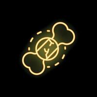 Yellow neon icon of a dog chewing and playing with a ball toy for canine training vector