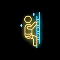 Neon style icon of person climbing ladder with arrows vector