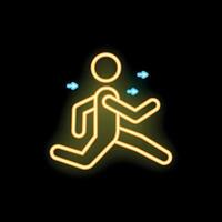 Neon sign of a person running with arrows pointing in different directions vector