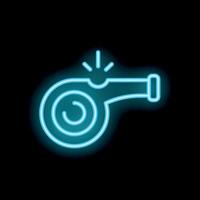 Neon whistle icon blowing signaling attention on black background vector