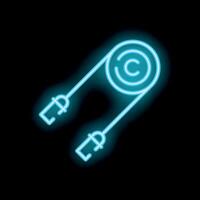 Neon copyright symbol connected to computer cable on black background vector
