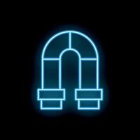 Blue glowing neon line magnet icon isolated on black background vector
