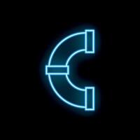 Neon blue curved pipe with flanges on a black background vector