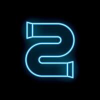 Blue neon tube bending in s shape on black background sign vector