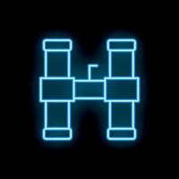 Blue neon binoculars glowing on black background vector