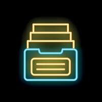 Neon icon of folder filing system glowing on black background vector