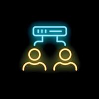 Neon icon of two people sharing data server vector