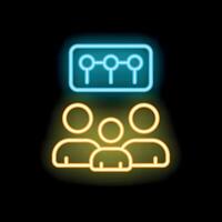 Neon icon of audience analytics, data analysis, and market research vector