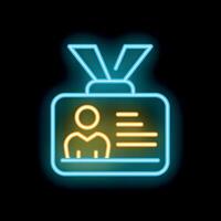 Glowing neon line icon of an id card with a ribbon on a black background vector