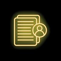 Neon icon showing documents with user profile symbol vector